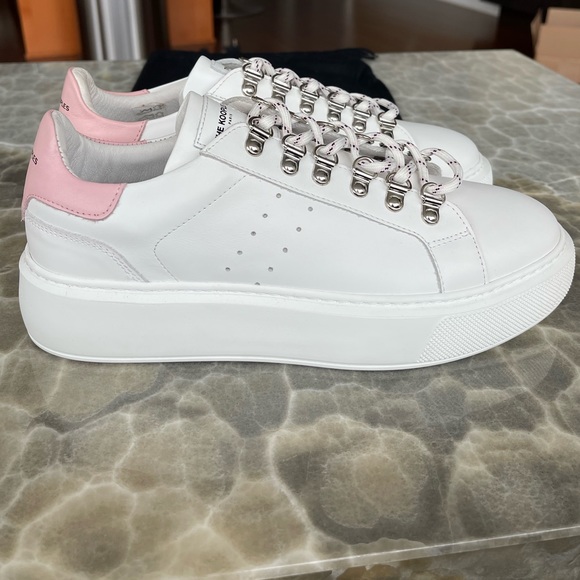 NWT The Kooples White Leather Sneakers with Pink, Size 9 (The Kooples size 40) - Picture 6 of 17
